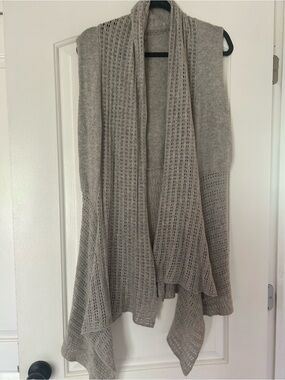 Open-Front Light Gray Knit Draped Sleeveless Cardigan